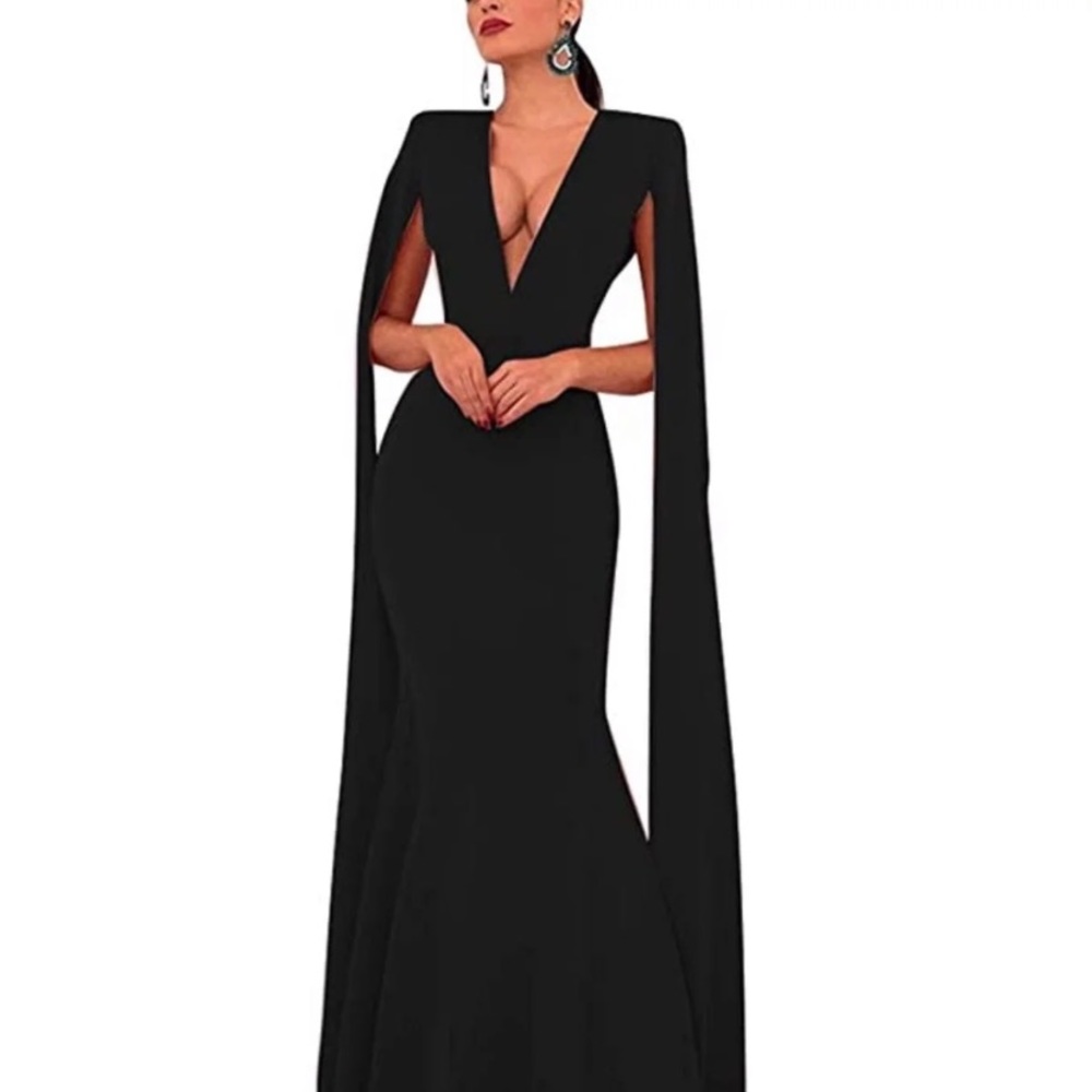 Black Caped Sleeve Gown
